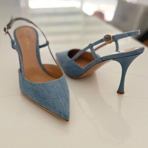 Gianvito Rossi Ascent 55 Blue Denim Slingback Pumps 40.5 Causal Work Going Out